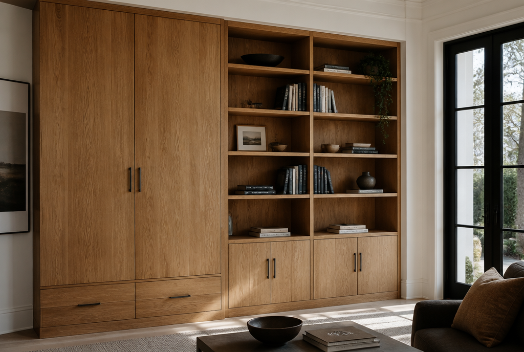 Raumhoher Einbauschrank aus Eiche in einem hellen Wohnraum