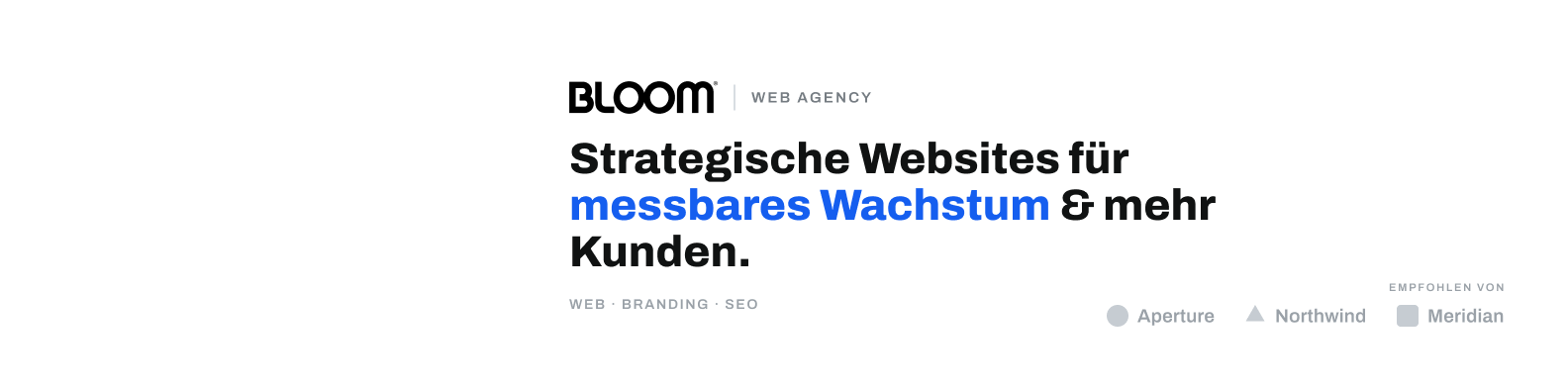 Bloom Web Agency: LinkedIn-Banner, helle Editorial-Variante