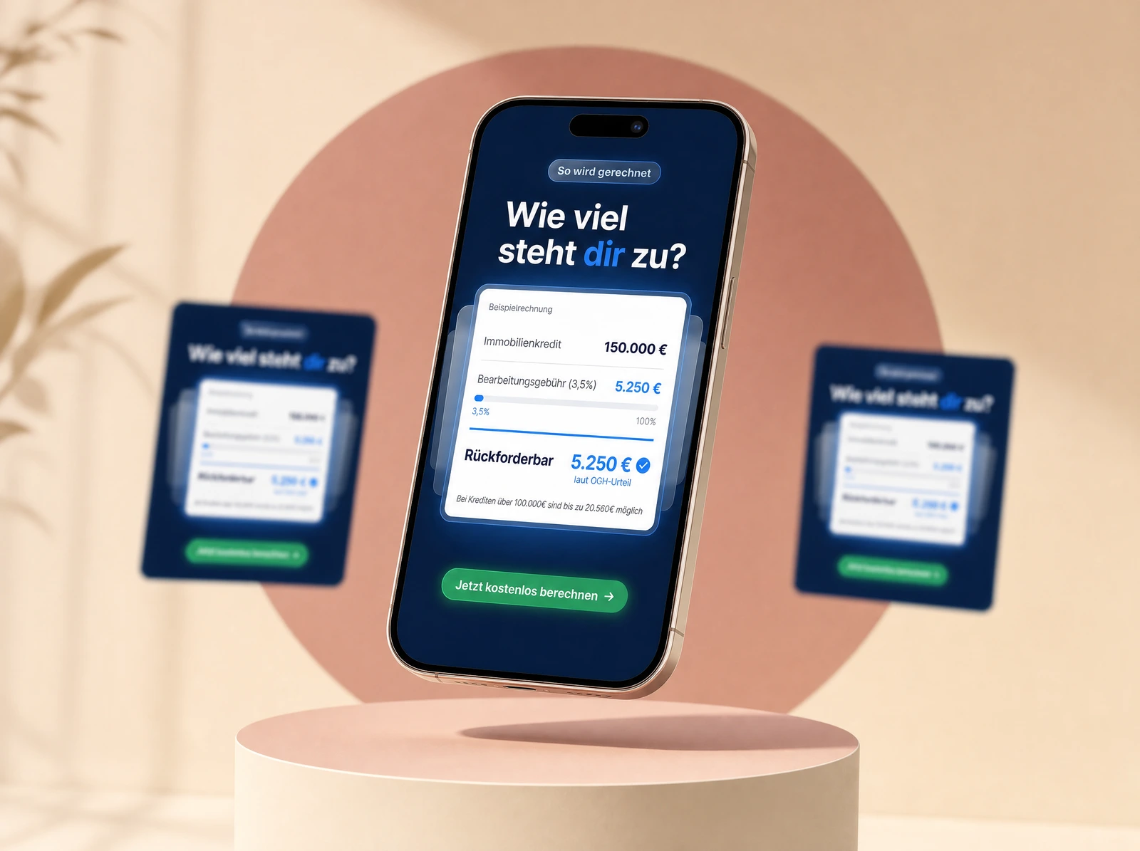 Jufina: Meta-Ad-Creative auf einem Smartphone, präsentiert im Studio-Setting