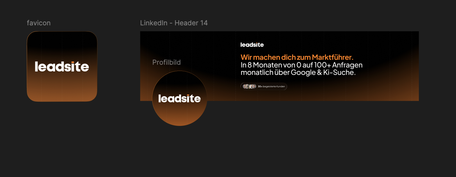 Leadsite: LinkedIn-Auftritt mit Header, Profilbild und Favicon
